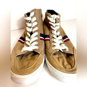 Tommy Hilfiger Mid-Top Canvas Sneakers, 9.5, Tan & stripes, Preppy Retro
